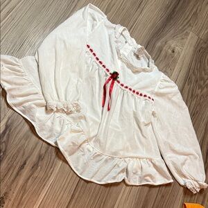 Vintage White Ruffled Top with Red Ribbon Detail made in USA 4T